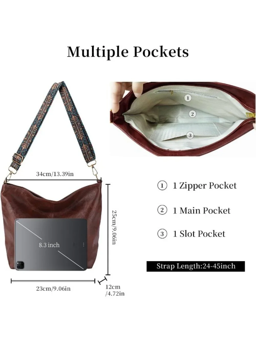 Stylish Vegan Leather Hobo Bag for Women - Crossbody, Guitar Strap, Boho Tote